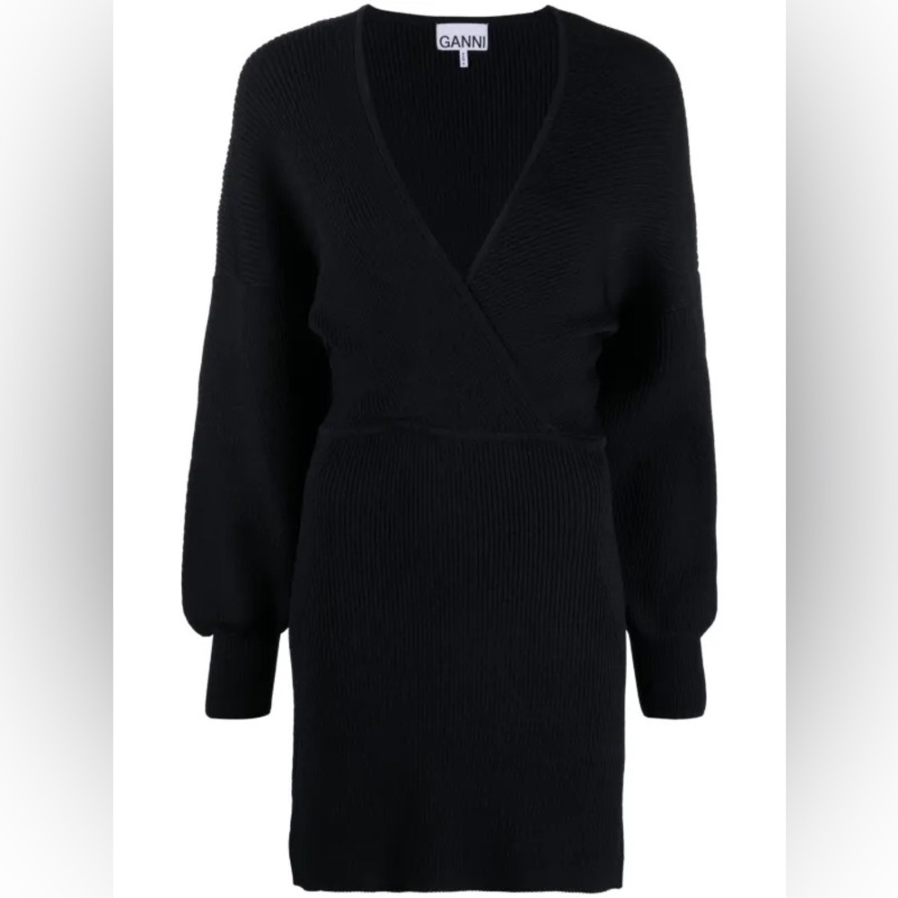 NWT GANNI - V Neck Mini Dress in Dark Navy